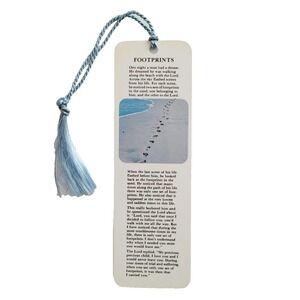 Vintage 80s Footprints in Sand Bookmark Christian poem Espanol Universal EBM 300